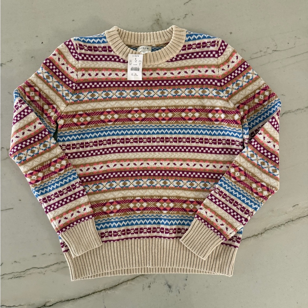 J.Crew Fair Isle Sweater Women’s M NWT Cotton Beige Pattern